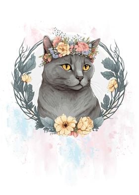 Chartreux Cat Painting