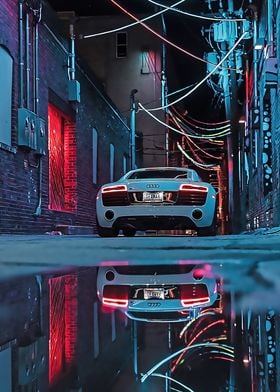 audy White Car Neon