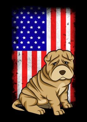 Shar Pei American Flag