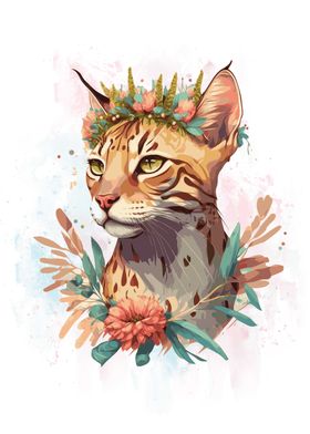 Floral Bengal Cat Painting