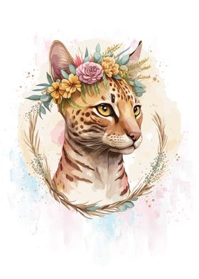 Watercolor Bengal Cat Art