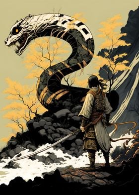 Samurai vs Giant Snake