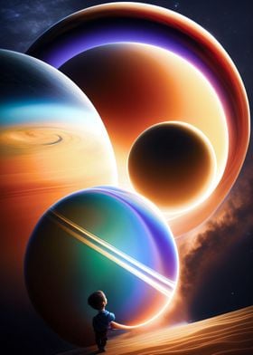 Child playing with planets