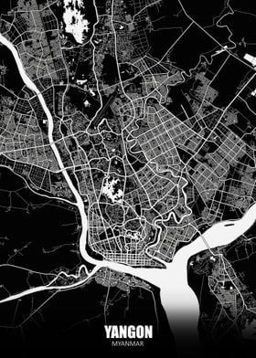 Yangon Myanmar Dark Map