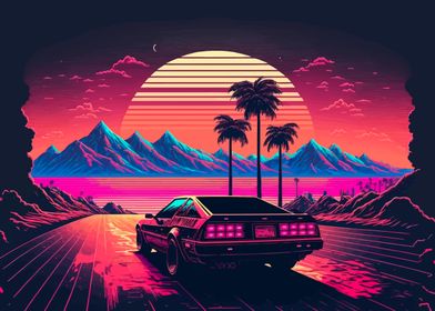 neon landscape retro 