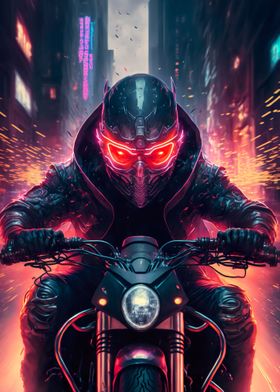 Cyberpunk Riding Motorbike