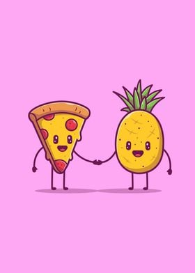 Cute Pizza Shaking Hands 