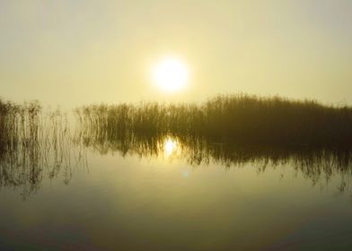 Autumn lake sun reflection