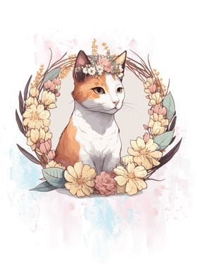 Flower Bobtail Cat Art