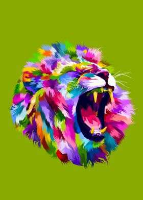 Colorful angry lion head