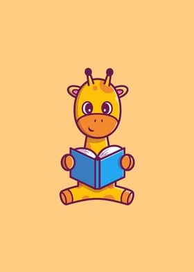 Cute Giraffe Reading Book 