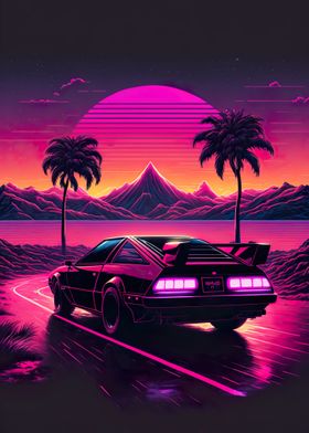 Synthwave Retro Car Sunset