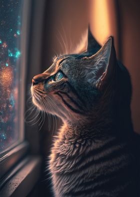Cat looks out the Window