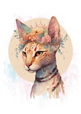 Floral Watercolor Ocicat