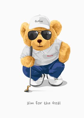 Cute bear doll golfer