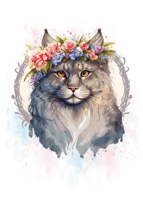 Cute Floral Siberian Cat