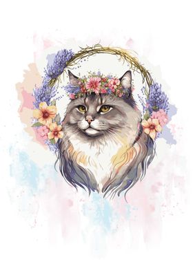 Siberian Cat Watercolor