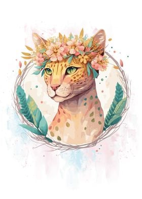 Watercolor Ocicat Flower