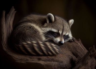 sleeping cute raccoon