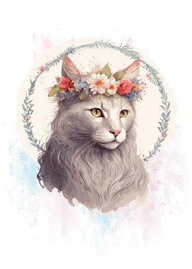 Floral Turkish Angora Cat