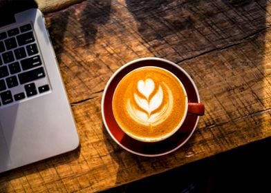 Latte art wooden table