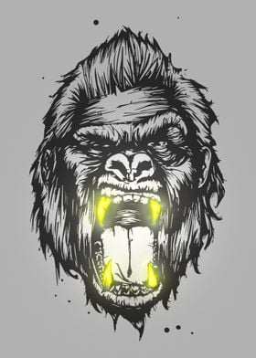 Gorilla bared golden fangs