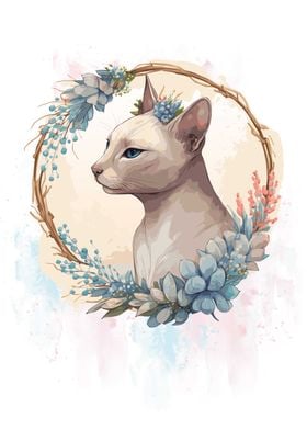 Floral Tonkinese Cat Art