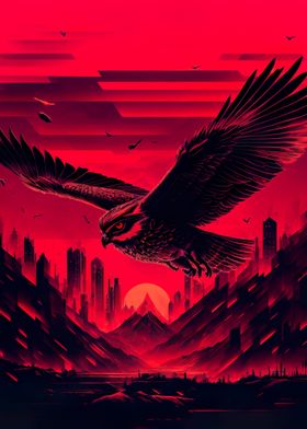 Synthwave City Eagle Owl