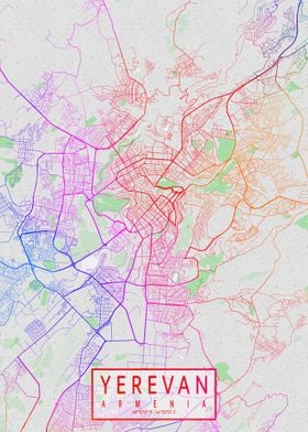 Yerevan City Map Colorful