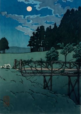 Ukiyo e Akebi Bridge Moon