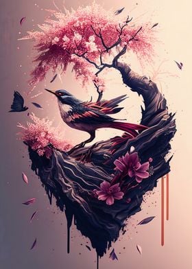 Pink Bonsai with Bird