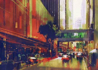 painting of city traffic