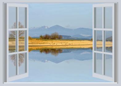 Open window landscape lake