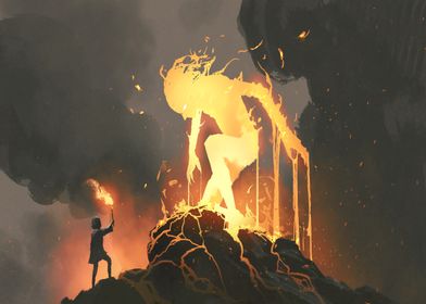 A kid and lava monster