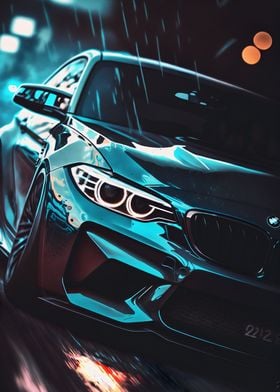 'BMW M2 Neon Rain' Poster by ImaginedArtworks | Displate