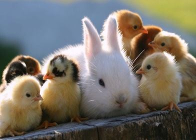 Cute Bunny With Baby Chick