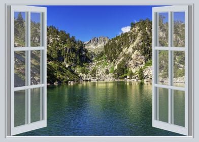 Open window landscape lake