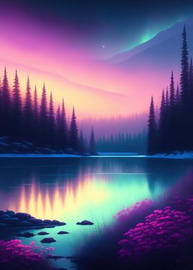 aurora lake mountains