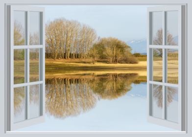 Open window landscape lake