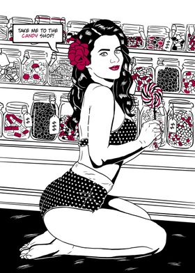 Pinup girl candy shop