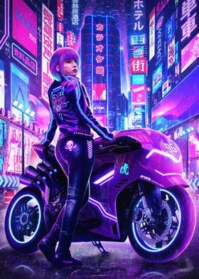 Cyberpunk Biker Anime Girl