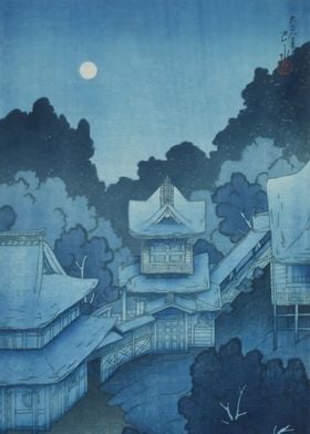 Ukiyo e Mountain Temple