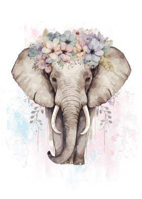 Watercolor Flower Elephant