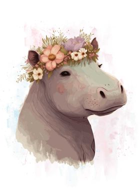 Watercolor Hippopotamus