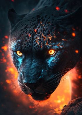 Black panther in fire