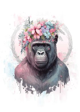 Floral Watercolor Gorilla