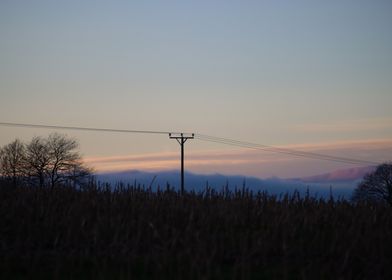 Power Line Sunset Outline