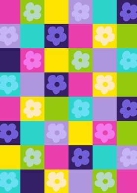 80s Neon Check Flowers 1 