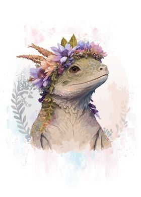 Flower Lizard Watercolor