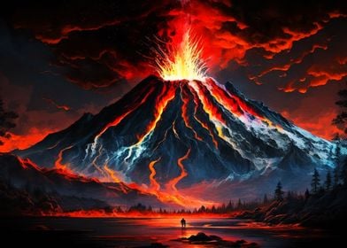 Active volcano painting